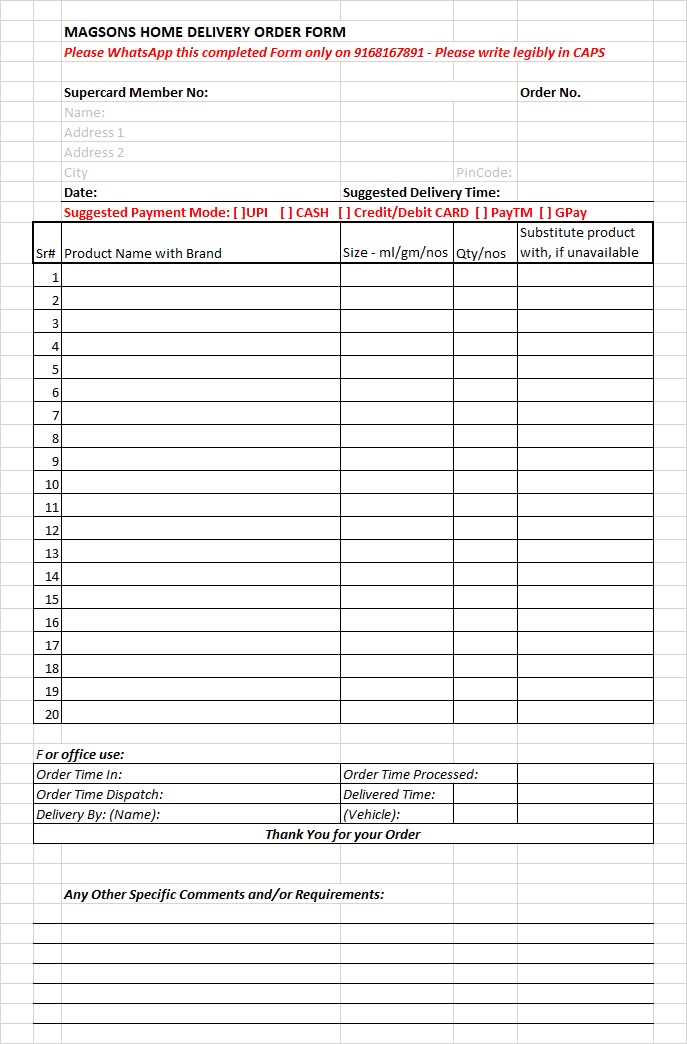 Ecomm Customer Order Format – Magsons Group